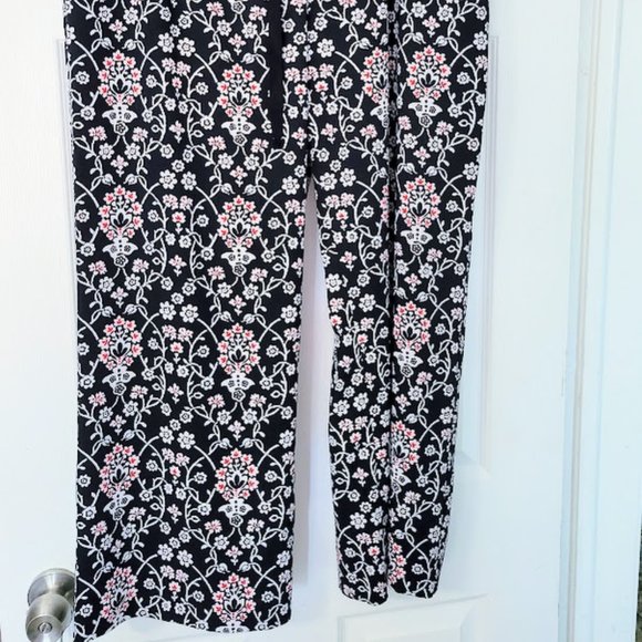 LOFT Black and Pink Floral Wide Leg Pants - Picture 2 of 6